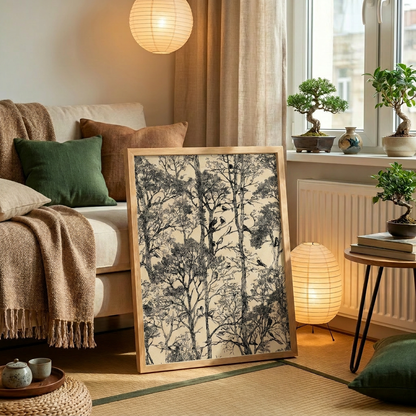 Dallar & Kuşlar | Toile de Jouy İllüstrasyon Duvar Sanatı