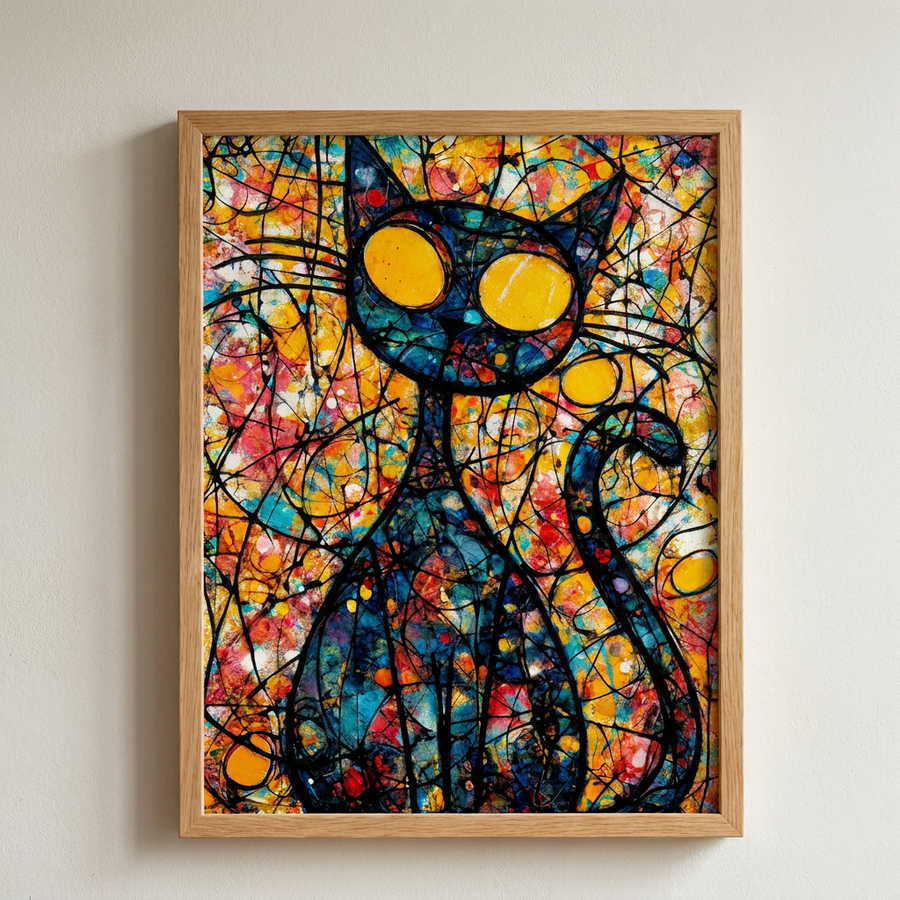 Vitray Kedi | Soyut Pop Art Duvar Sanatı