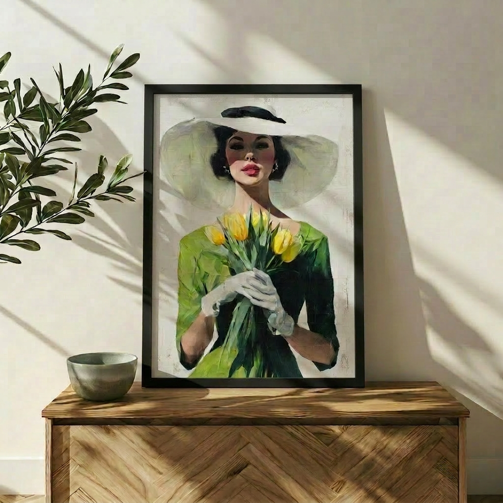 Sarı Laleler | Retro Empresyonist Kadın Portresi Duvar Sanatı