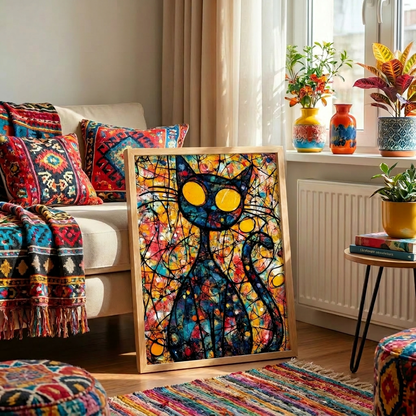 Vitray Kedi | Soyut Pop Art Duvar Sanatı