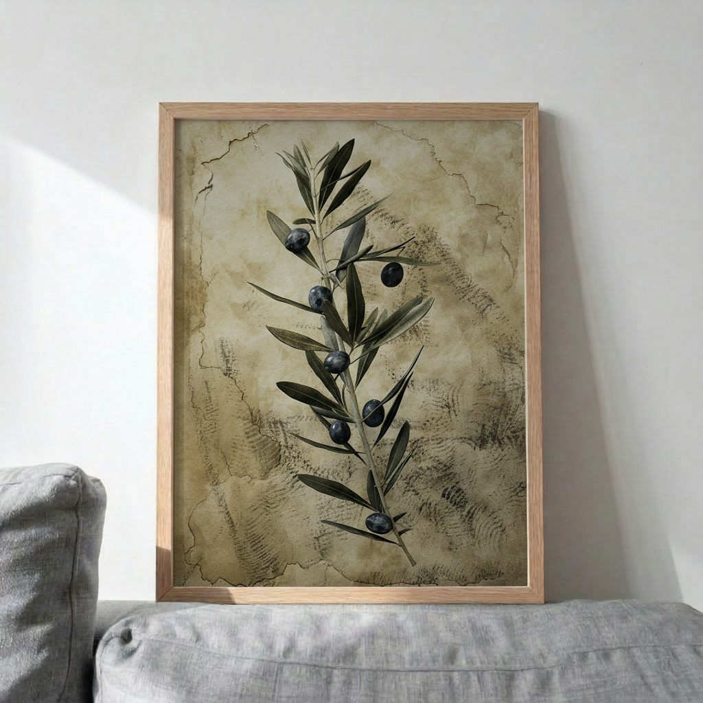 Zeytin Dalı Botanik Duvar Sanatı | Antik Fresk Baskı