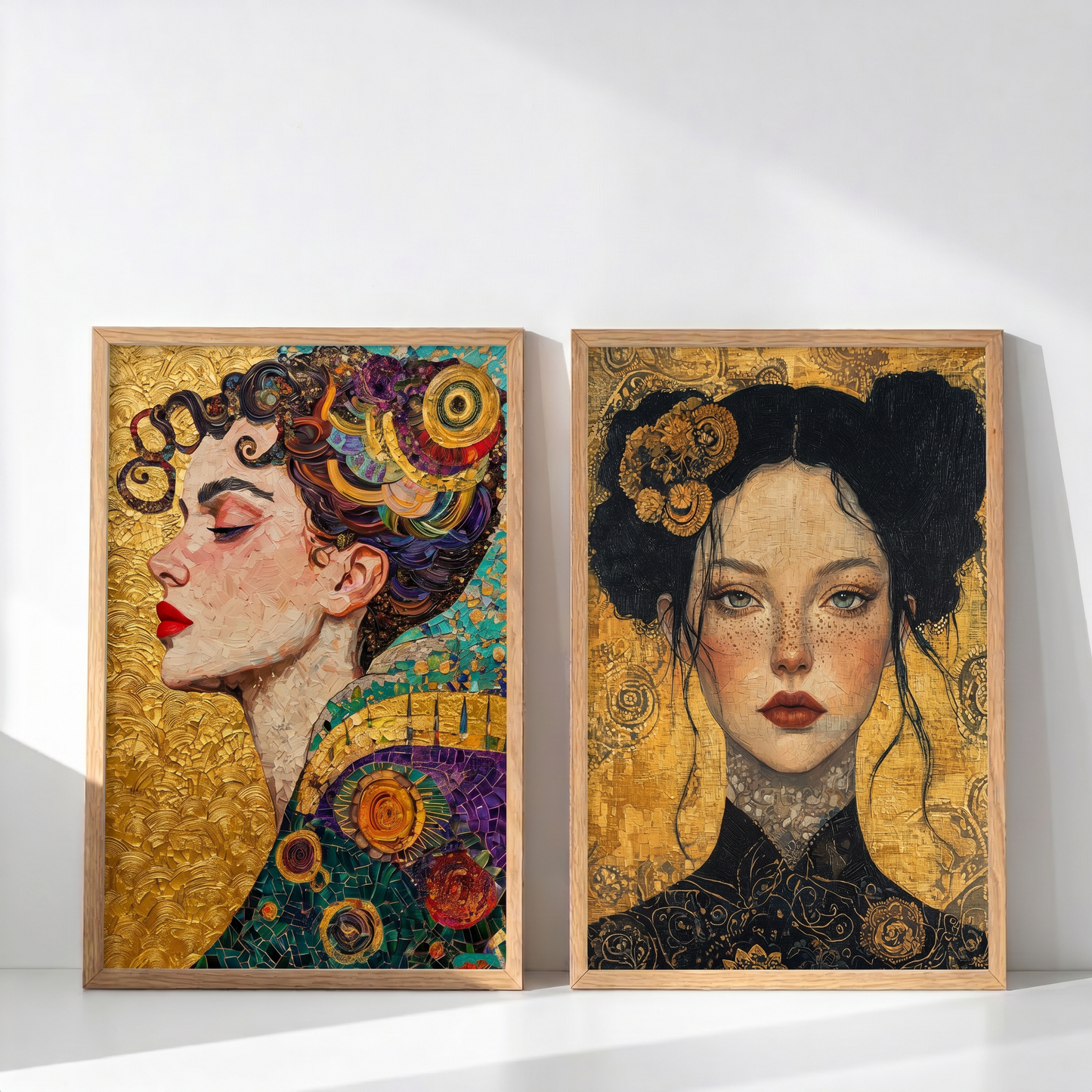 Altın İkilisi | Klimt Tarzı Kadın Portresi Set | Duvar Sanatı