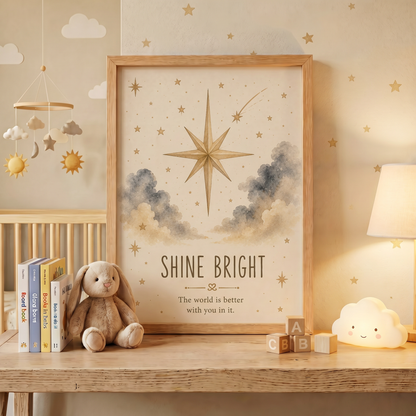 Shine Bright | Çocuk Odası Suluboya Duvar Sanatı