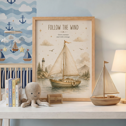 Follow the Wind | Çocuk Odası Yelkenli Duvar Sanatı