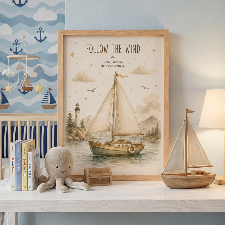 Follow the Wind | Çocuk Odası Yelkenli Duvar Sanatı
