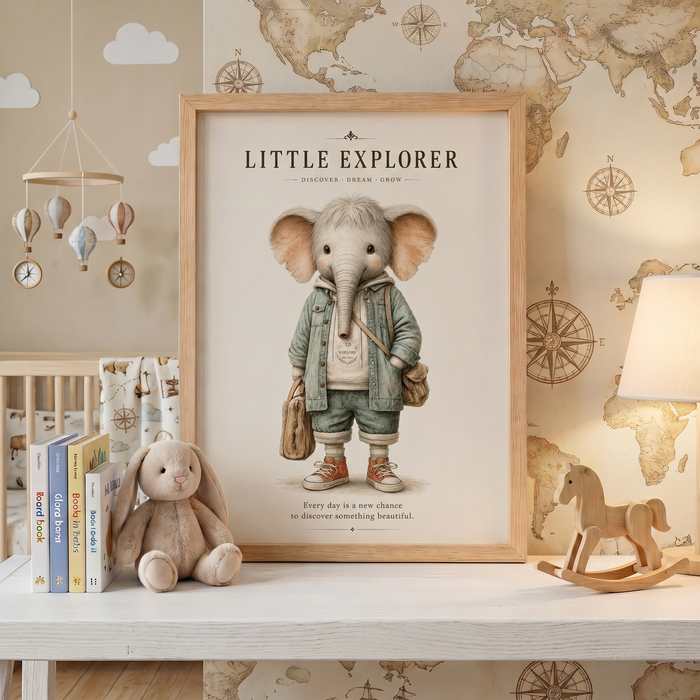 Little Explorer | Çocuk Odası Kaşif Fil Duvar Sanatı