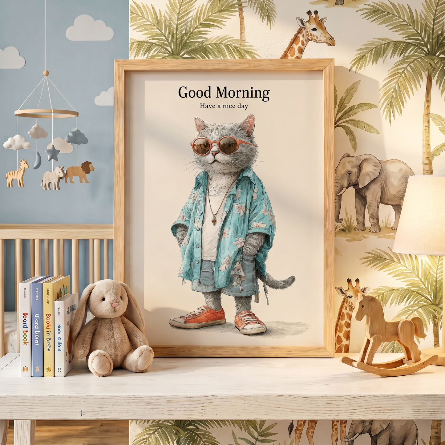 Good Morning | Çocuk Odası Cool Kedi Duvar Sanatı
