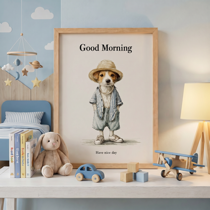 Good Morning | Çocuk Odası Cool Köpek Duvar Sanatı