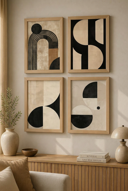 Bauhaus Geometri — Dörtlü Soyut Galeri Seti | Duvar Sanatı