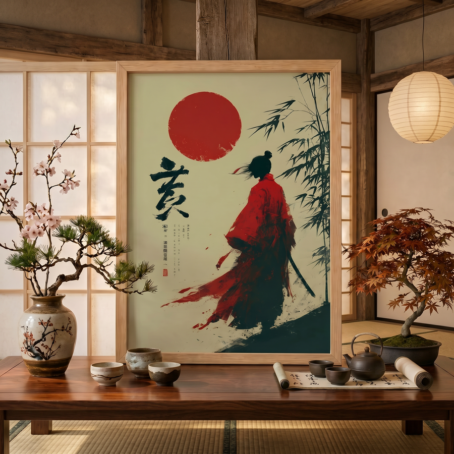 Cesaret | Vintage Japon Samuray Posteri | Duvar Sanatı