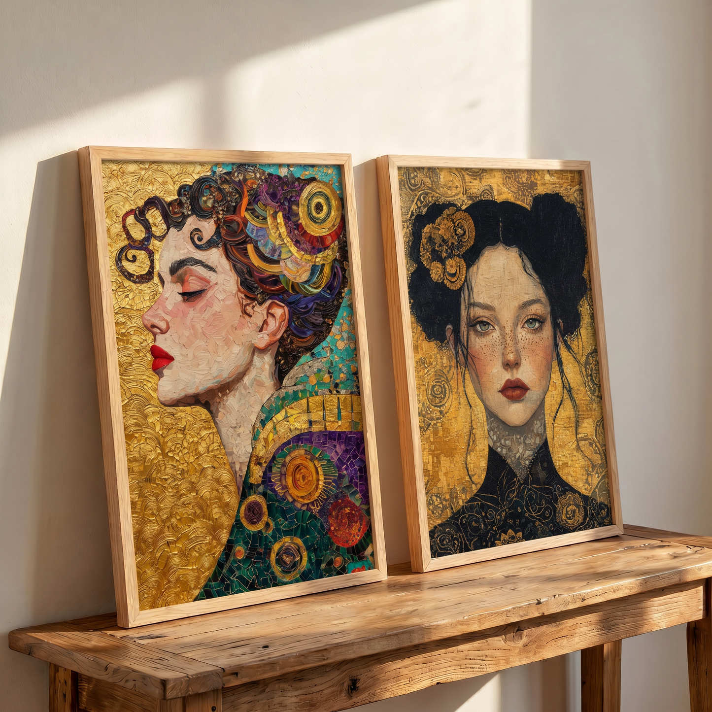 Altın İkilisi | Klimt Tarzı Kadın Portresi Set | Duvar Sanatı