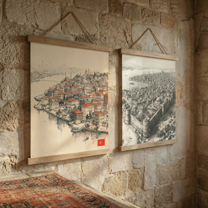 Konstantinopolis & İstanbul | Tarihi Şehir İkili Poster Seti | Osmanlı Duvar Sanatı