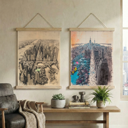 New York Central Park | İkili Poster Seti | Siyah Beyaz & Renkli Manhattan Duvar Sanatı