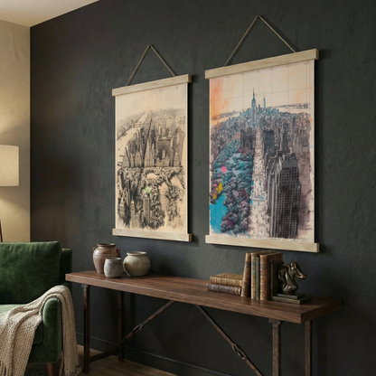 New York Central Park | İkili Poster Seti | Siyah Beyaz & Renkli Manhattan Duvar Sanatı
