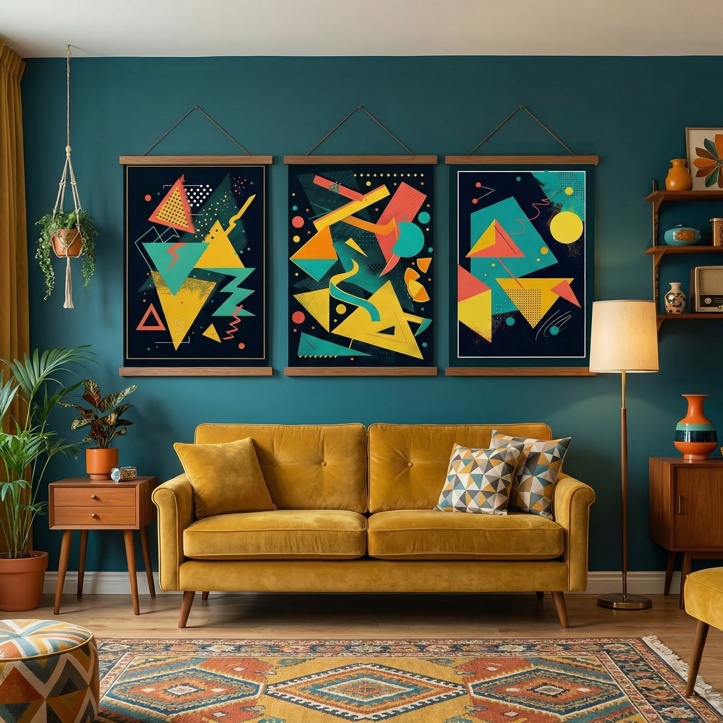 Retro Kaos — Memphis Tarzı Soyut Geometrik Üçlü Poster Seti | Duvar Sanatı