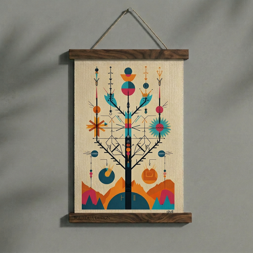 Evrenin Ritmi | Geometrik Yaşam Ağacı | Mid-Century Modern Duvar Sanatı