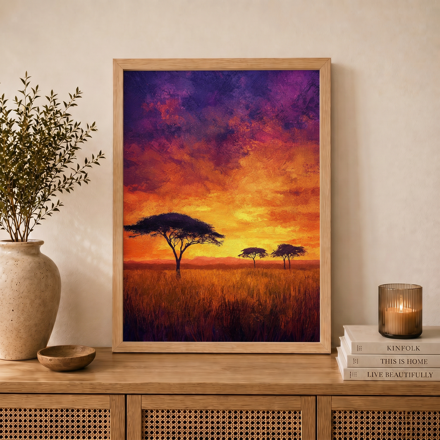 Savana Ateşi | Afrika Gün Batımı ve Akasya Silueti | Duvar Sanatı