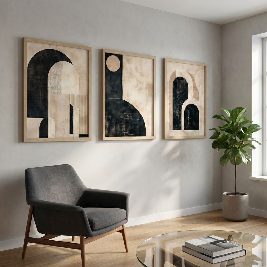 Kemer — Mimari Ark Geometrisi Üçlü Poster Seti | Soyut Duvar Sanatı
