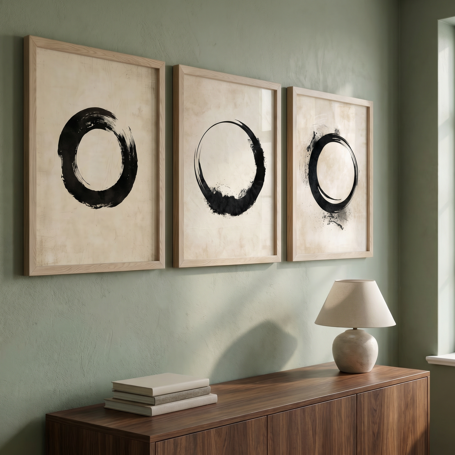 Enso — Zen Fırça Sanatı Üçlü Poster Seti | Japon Duvar Sanatı