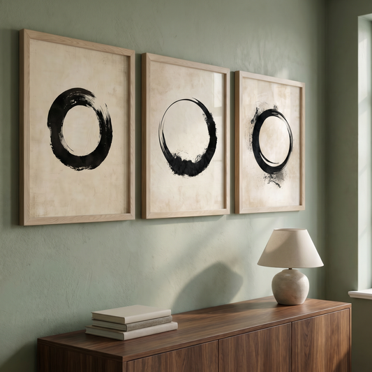 Enso — Zen Fırça Sanatı Üçlü Poster Seti | Japon Duvar Sanatı