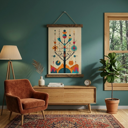 Evrenin Ritmi | Geometrik Yaşam Ağacı | Mid-Century Modern Duvar Sanatı