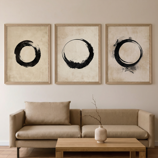 Enso — Zen Fırça Sanatı Üçlü Poster Seti | Japon Duvar Sanatı